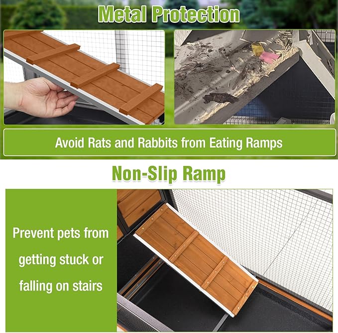 GUTINNEEN 2-Story Rabbit Hutch with Chew-Proof Full Metal Frame for Indoor/Outdoor - 62" Bunny Cage with 6 Locking Casters & 2 Pull-Out Trays for Rabbits, Guinea Pigs, Small Pets (Brown)-Mewly Pet