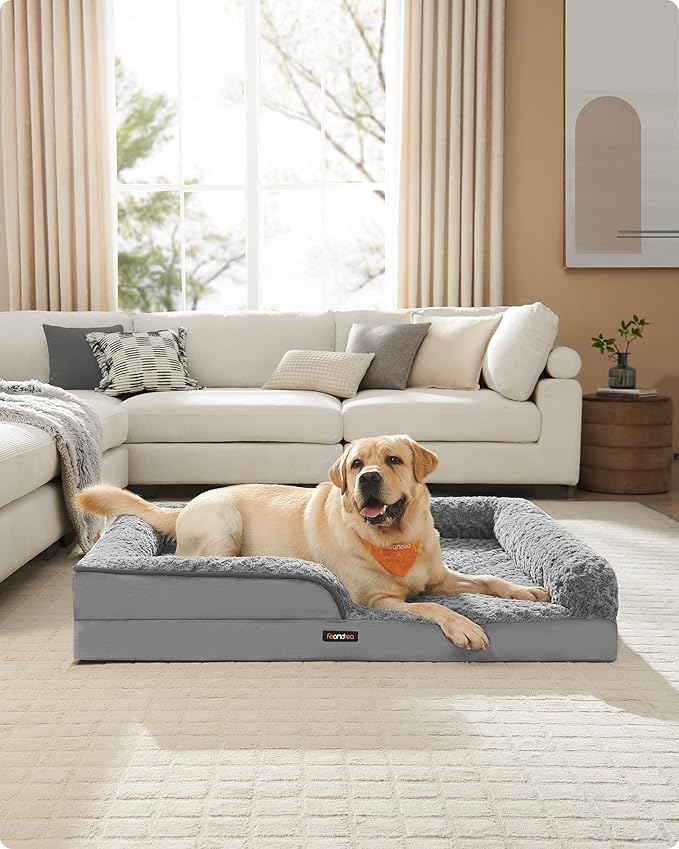 Feandrea Orthopaedic Dog Bed for Large Dogs, Waterproof Dog Sofa Bed with Removable Washable Cover, 36 x 27 x 6.5 Inches, Dove Gray UPGW252G01-Mewly Pet