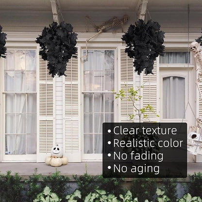 RECUTMS Black Maple Leaf Garland 2PCS Artificial Hanging Fall Halloween Maples Leaves Swag Plants 2.5ft Faux Silk Autumn Garlands for Indoor Outdoor Thanksgiving Party Home Room Fireplace Patio Decor