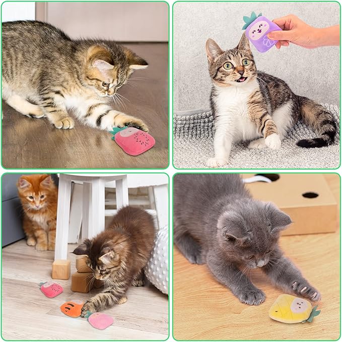 Cat Toys Pineapple with Natural Catnip Inside, Interactive Catnip Toys for Indoor Cats Kitten Kicker, Dental Kitty Chew Toy 6 Pack-Mewly Pet