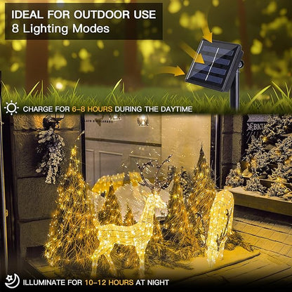SUDDUS 2 Pack Total 66ft 200 Led Solar Fairy Lights Outdoor Waterproof, 8 Modes Twinkle Lights for Trees, Fence, Garden, Patio, Yard Decorations, Warm White