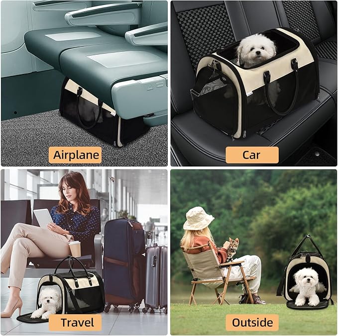 PET MARVEL Cat Carrier Soft Sided Large for Pet Dogs up to 25 Lbs, Airline Approved Mesh Pet Travel Bag, Breathable Bite-Resistant Fabric with Removable Washable Mat-Mewly Pet
