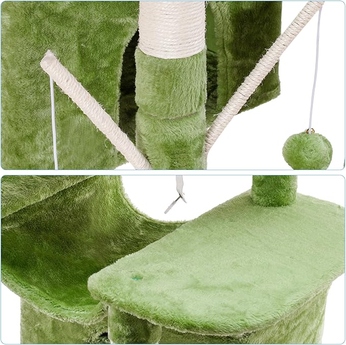 Hey-brother Cat Tree, 71 inches XL Large Cat Tower for Indoor Cats, Multi-Level Cat House with 3 Padded Perches, Big Scratcher, Cozy Basket, 2 Cat Condos and Scratching Posts, Green MPJ034GR-Mewly Pet