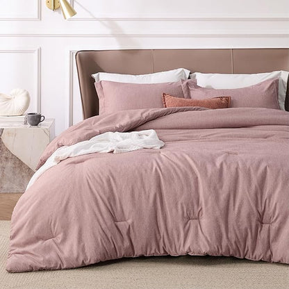 Bedsure Twin/Twin XL Comforter Set - Dusty Rose Soft Bedding for All Seasons, Cationic Dyed Bed Set, 2 Pieces, 1 Twin Size Comforter (68"x88") and 1 Pillow Sham (20"x26"+2")
