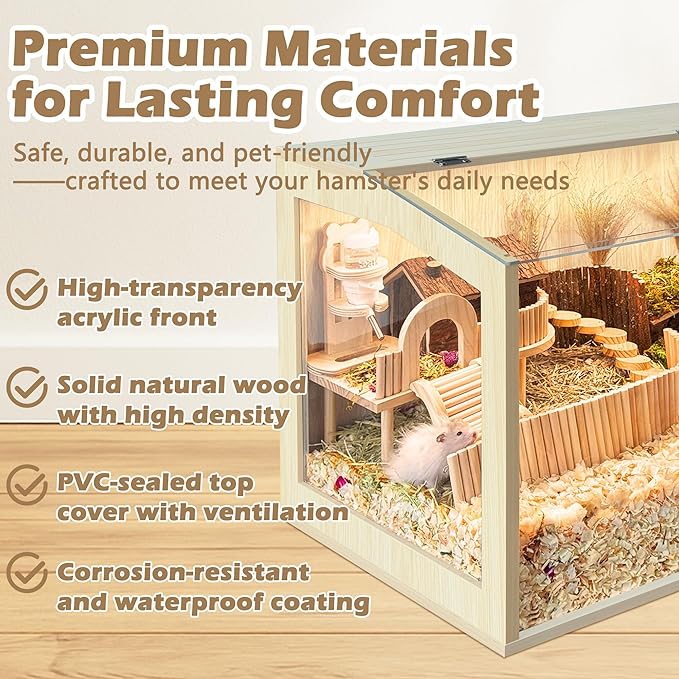 Prolee Hamster Cage Chewproof, Large Hamster Cage,Guinea Pig Cages Openable Top with Acrylic Sheets Solid Built, Hamster Habitat 24"-Mewly Pet