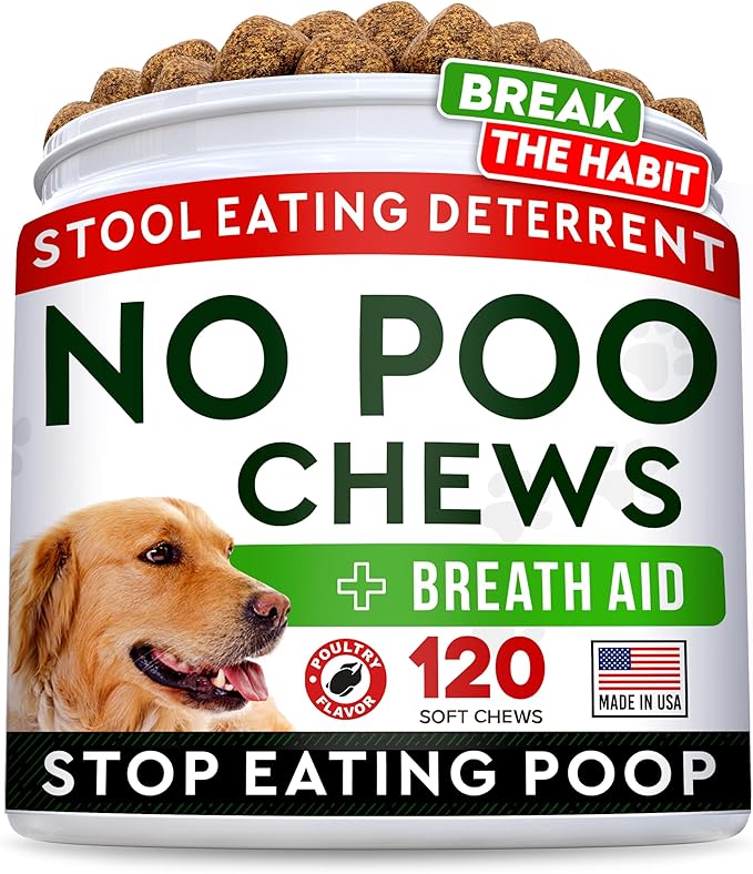 STRELLALAB No Poo Chews for Dogs - Coprophagia & Stool Eating Deterrent with Probiotics, Digestive Enzymes & Breath Aid Support - Stop Dog Poop Eating (120Ct, Poultry)-Mewly Pet