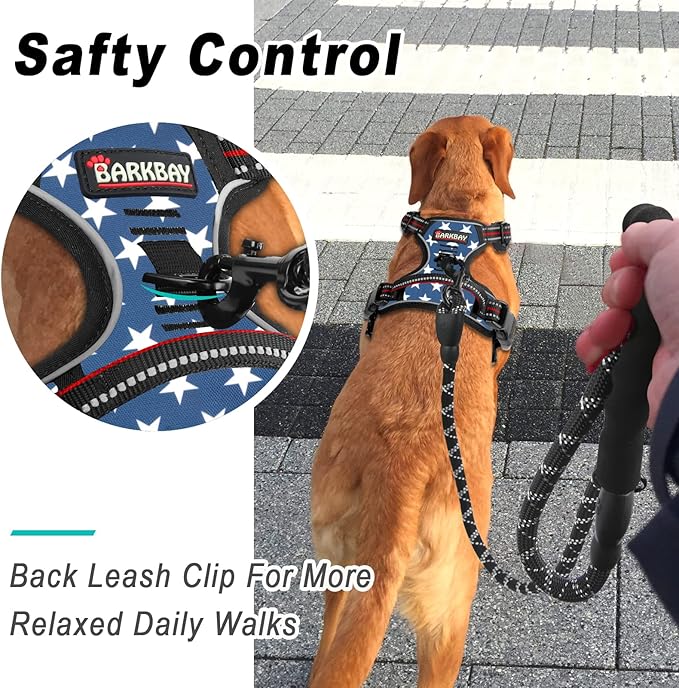 BARKBAY No Pull Dog Harness Large Step in Reflective Dog Harness with Front Clip and Easy Control Handle for Walking Training Running(Star,L)-Mewly Pet