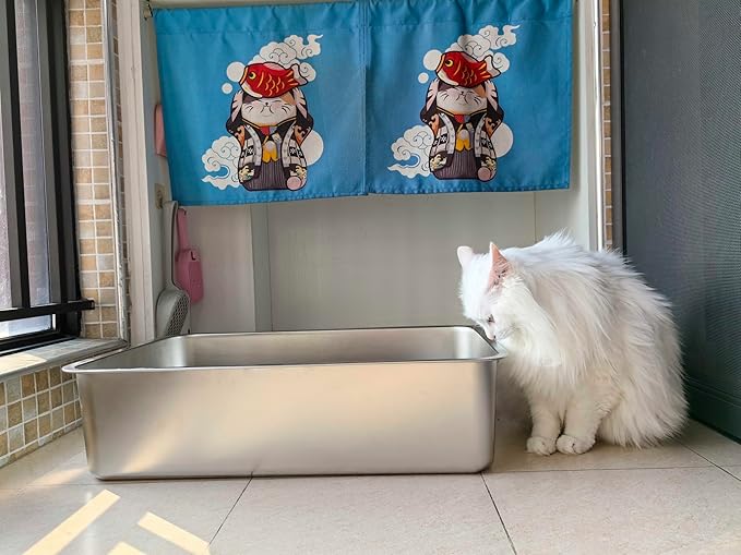 Stainless Steel Litter Box -6in High Side,Metal Litter Box for Cat/Kitty/Rabbits 17" L x 13.8" W x 6" H，Stainless Steel Cat LitterBox-Metal PanToilet,No Smell, Non Stick, Easy Clean.-Mewly Pet