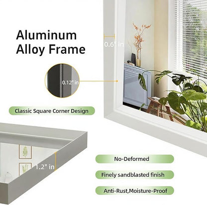 40” x 30” White Bathroom Mirrors for Over Sink, Rectangular Vanity Mirror, Metal Framed Decorative Mirror for Living Room, Bedroom, Tempered Glass, Anti-Rust, Horizontal/Vertical