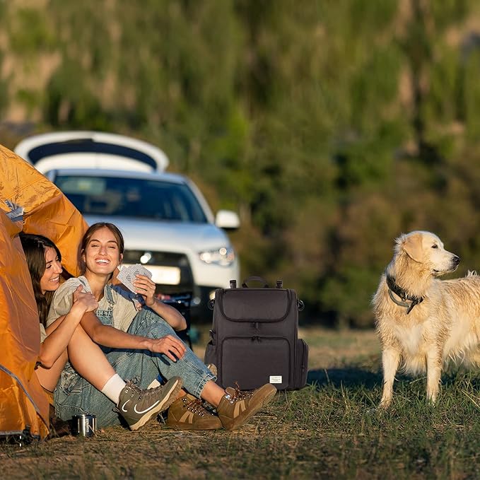 Modoker Dog Travel Bag Backpack, Airline Approved Pet Accessories Organizer for Dog and Cat with Shoulder Strap, 2 Dog Food Storage Containers, 2 Collapsible Dog Bowls,1 Pet Mat, Black-Mewly Pet