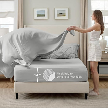 Bedsure King Size Comforter Set Light Grey - Bed in a Bag Bedding Set 7 Pieces, GentleSoft™ Pintuck Bed Set Gift for Family, Pinch Pleat Light Grey Comforter with Sheets, Pillowcases & Shams