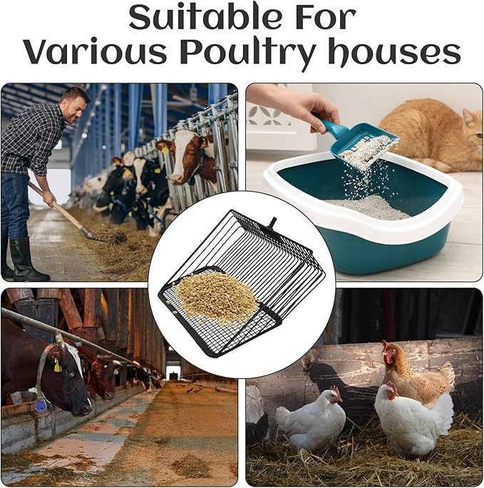 Chicken Poop Scooper for Sand 10 Inch, Chicken Coop Scoop Large Metal with Adjustable Handle, Multifunctional Coop Scoop Rake Set Sifting Shovel, Heavy Duty Pooper Shovel Tool Accessories-Mewly Pet