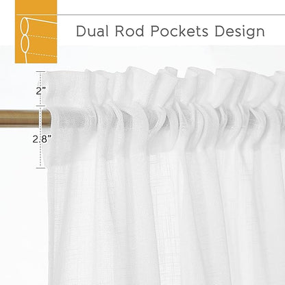 RYB HOME White Sheer Curtains Privacy Linen Textured Blend Half Translucent Window Treatment for Living Room Patio Sliding Door Bedroom, White W 70 x L 84 inch, 2 Pcs