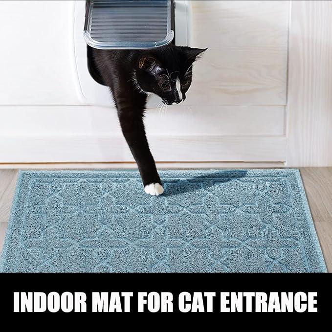 Yimobra Cat Litter Mat, 24"x20" Litter Mat with Litter Lock Mesh, Soft Cat Litter Mat Litter Trapping Mat, Easy to Clean, Non-Slip, Water Resistant, Litter Free Floors, Tea Blue-Mewly Pet