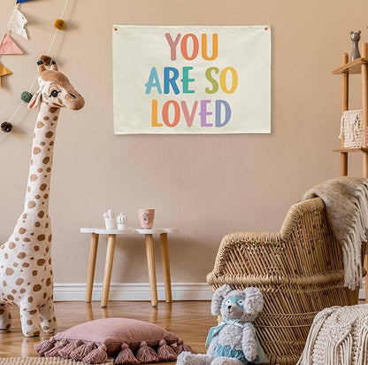 You Are So Loved-Nursery Rectangular Canvas Banner-Boho Flag Wall Sign Decor for Toddler Boy Girl Kids,Baby Room Above Crib Bedroom Playroom Reading Room Decor-Baby Shower Birthday Christmas Gift