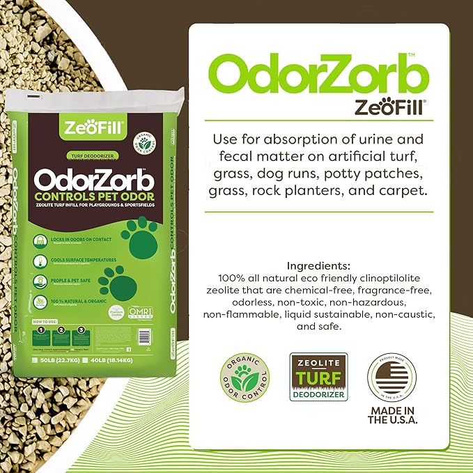 Premium Outdoor Odor Infill - 40lbs. Bag – Pet Urine Odor Eliminator for Artificial Turf, Grass, Playgrounds, & Sport Fields – 97% Pure Clinoptilolite Zeolite – Odor Eliminator & Deodorizer-Mewly Pet