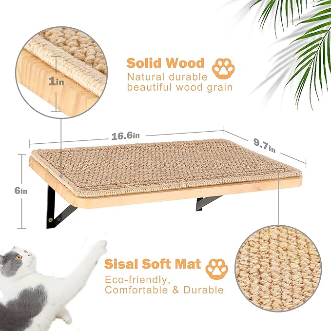 Cat Wall Furniture Set, 2PCS Cat Shelves & 2PCS 4 Steps Wall Shelves Stairs Tower Climbing Scratching Perches for Climbing Sleeping, Playing-Mewly Pet