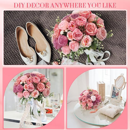 Geosar 16 Bundles Artificial Peonies Flowers Fake Silk Peony Bouquet Faux Peonies Flowers Bulk for Decoration Vase Floral Arrangements Wedding Party Table (Pink Lavender)