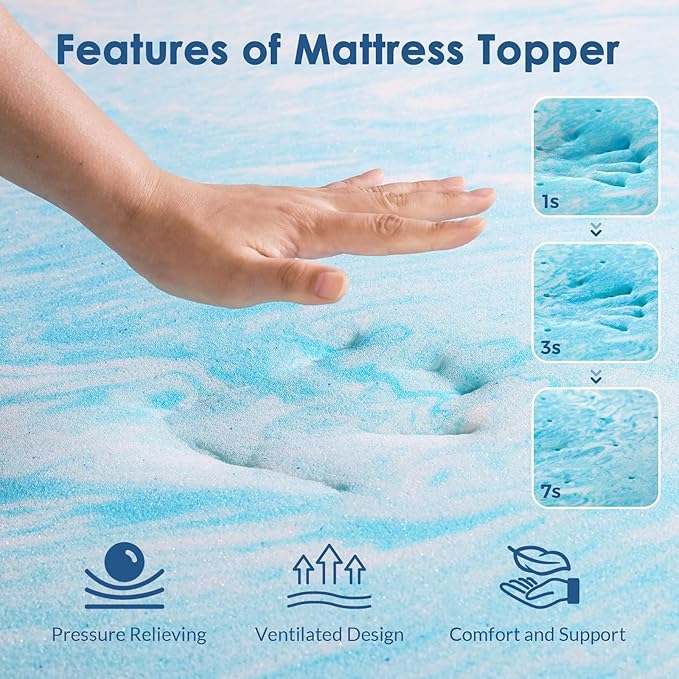 Mattress Topper California King, 4 Inch Gel Memory Foam Bed Topper for California King Size Bed, CertiPUR-US Certified, Blue
