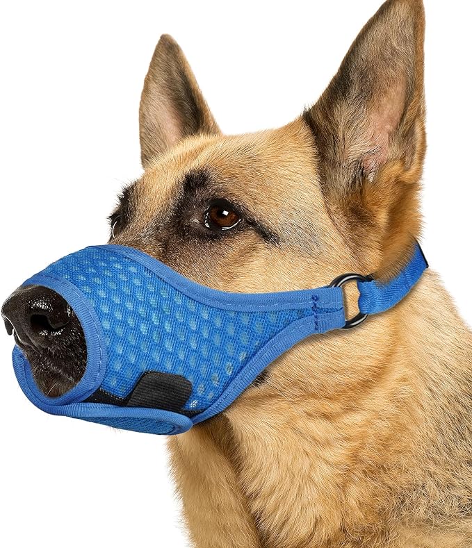 LUCKYPAW Soft Muzzle for Medium Large Sized Dogs Beagle Labrador German Shepherds, Dog Muzzle to Prevent Biting Chewing, Adjustable Breathable Mouth Guard for Grooming Walking Training(Blue, L)-Mewly Pet