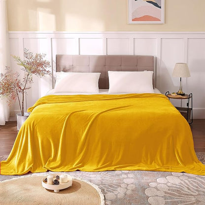 BEDELITE Fleece Blankets Queen Size Yellow Throw Blankets for Bed, Luxury Plush Cozy Fuzzy Blanket 90x90 inches, Super Soft Warm Lightweight Throw Blanket All Seasons Suitable