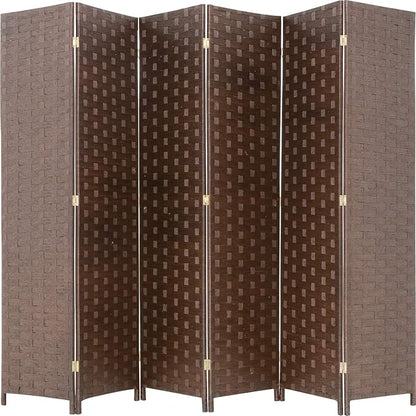 Room Divider Wood Screen 6 Panel Folding Portable Partition Screens Wooden Mesh Woven Design Room Screen Divider for Home Office (Brown)