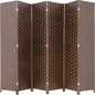 Room Divider Wood Screen 6 Panel Folding Portable Partition Screens Wooden Mesh Woven Design Room Screen Divider for Home Office (Brown)