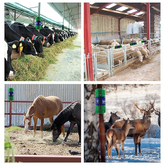 Livestock Scratching Brush, 17.5 x 7.8 Inch Goat Brushes for Grooming, Horse Brushes for Shedding, Livestock Brush with 4 Screws Great for Horse, Elk, Cattle, Pig, Sheep（Green）-Mewly Pet