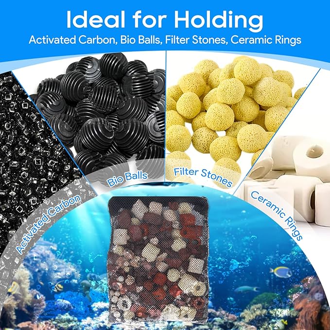 20PCS Aquarium Filter Media Bags for Aquarium with Zipper, Fine Mesh Bag Reusable Strong Polyester for Activated Carbon, Bio Filter Balls, Ceramic Rings, Filter Stones 7.8" x 5.9"-Mewly Pet