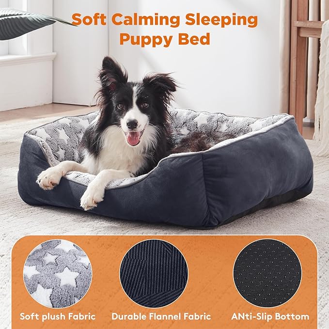 GASUR Dog Beds Small Plus Size, Small Dog Bed Washable, Orthopedic Pet Sofa Bed, Pet Cuddler Anti-Slip Bottom, Soft Calming Sleeping Warming Puppy Bed (S Plus (25"x 21"x 8"), Black)-Mewly Pet