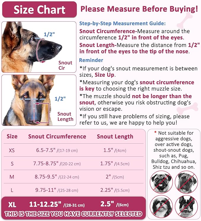 LUCKYPAW Soft Muzzle for Medium Large Sized Dogs Beagle Labrador German Shepherd, Dog Muzzle to Prevent Biting Chewing, Adjustable Breathable Mouth Guard for Grooming Walking Training(Hot Pink, XL)-Mewly Pet
