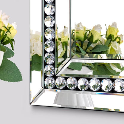 24" X 47" Large Wall Mirror for Living Room, Wall Decorative Mirror with Crystal and Glass Frame, Modern Elegant Beveled Wall Decor for Master Bath Home Office Bedroom Fireplace Mantle Entryway