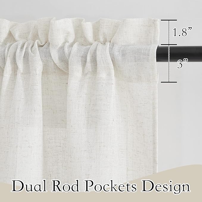 RYB HOME Linen Curtains for Living Room, Rod Pocket Soft Thick Linen Burlap 72 Inch Length Light Filtering Privacy Assured for Home Office Dining Room, W 34 x L 72 inches, Linen, 2 Panels Set