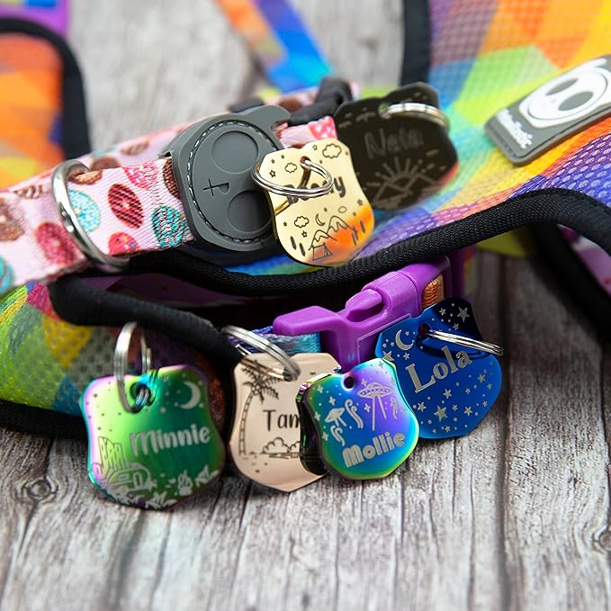 Personalized Dog Tag with 5 Lines of Custom Deep Engraved Durable Stainless Steel Pet ID Name Tag Designer Small Size Badge-Mewly Pet