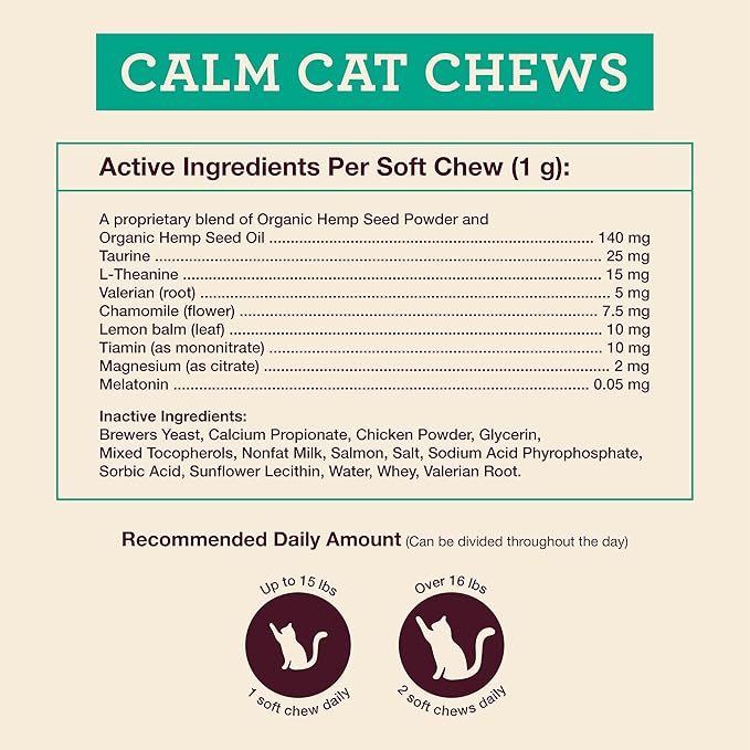 Hemp Well Calm Cat Soft Chews - Anxiety & Stress Relief Formula, Organic Ingredients, Soothes & Relaxes, Improves Behavior, 60 Count-Mewly Pet