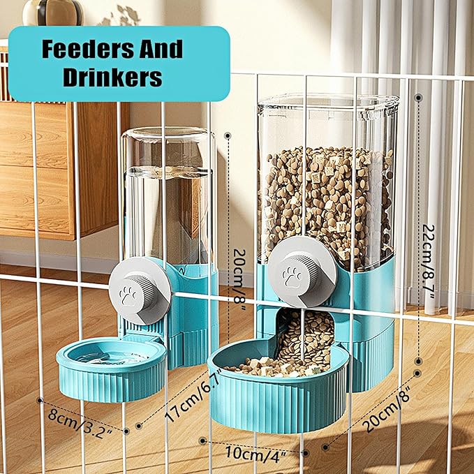 GKYZBB Hanging Automatic Food Water Dispenser,Rabbit Feeder Guinea Pig Water Bottle Food Feeder for Ferret Guinea Pig Rabbit Bunny Cage Accessories (Blue, 520ml+1200ml)-Mewly Pet