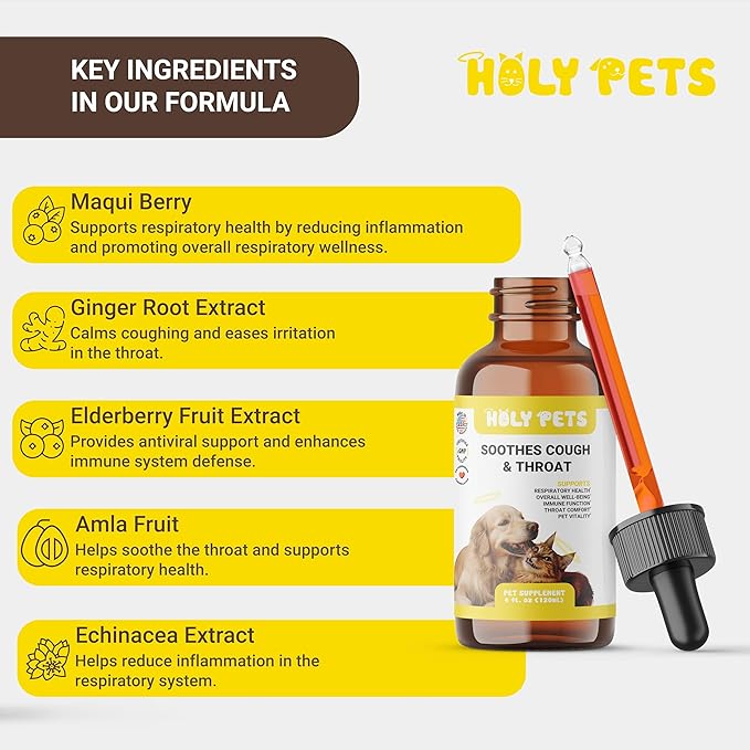 Cough Medicine for Dogs & Cats, Respiratory Infection Support - Sneezing Relief & Kennel Cough Treatment - Pet Asthma Support - Made with Natural Ingredients in The USA (4oz)-Mewly Pet