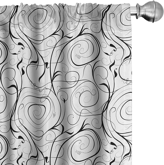 Ambesonne Black and White Curtains, Scribble Swirling Motifs Spiral Floral Stems Modern Abstract Scroll, Window Treatments 2 Panel Set for Living Room Bedroom, Pair of - 28" x 84", White Charcoal Grey
