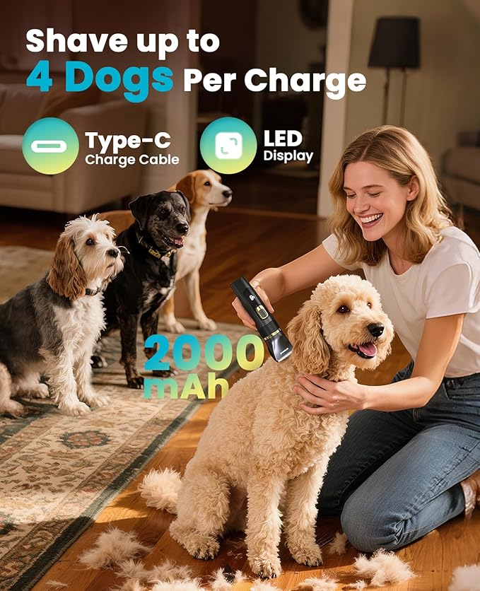 oneisall Dog Clippers Low Noise, Pro Dog Grooming Clippers Kit with Rechargeable Cordless Shaver Trimmer for Dogs Cats, IPX7 Waterproof Pet Clippers Grooming at Home-Mewly Pet