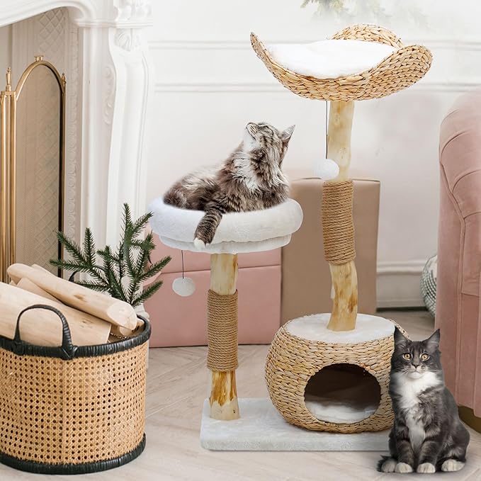 Wooden Cat Tree, Modern Cat Tree Tower with Jumping Platforms, Baskets, Cat Condo, 40" Cat Scratching Posts for Indoor Cats Kitten-Mewly Pet