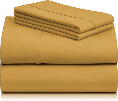 LuxClub 4 PC California King Sheet Set, Breathable Luxury Bed Sheets, Deep Pockets Wrinkle Free Cooling Sheets Machine Washable Hotel Bedding Silky Soft - Medallion Gold Cal King