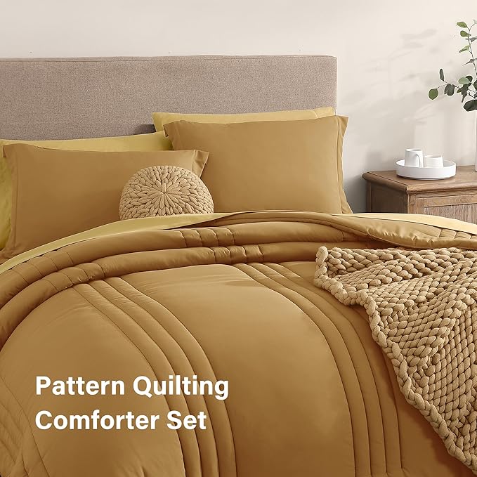 Monbix Full Comforter Set - 7 Pieces Desert Yellow Bed in a Bag Full Size Bedding Sets with Comforters, All Seasons Down Alternative Comforter with Sheets,Pillowcases & Shams