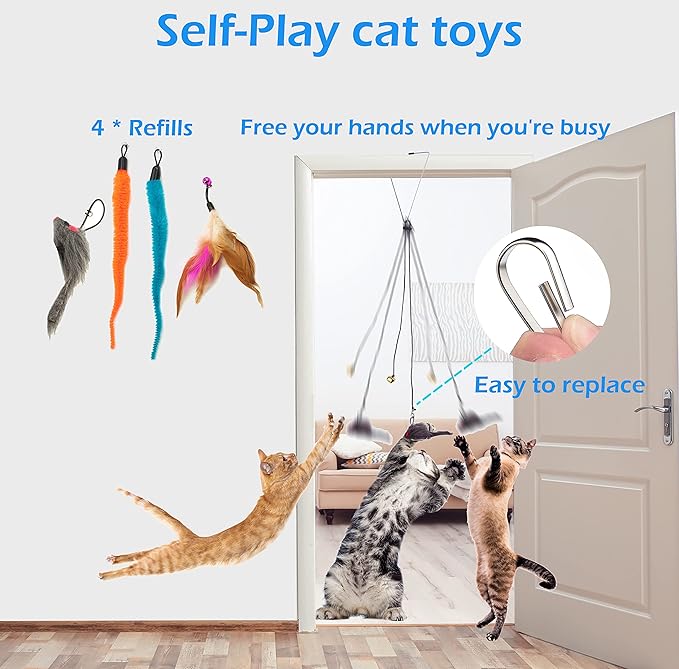 Fashion's Talk Cat Toys 50 Pcs for Indoor Cats,Interactive Door Hanging Mice Feather Toy Cat Spring Toy Cat Wand Catnip Crinkle Balls Silvervine Sticks Balls Kitten Toys Bulk-Mewly Pet