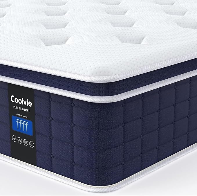 Coolvie Firm King Size Mattress 12 Inch for Adults, Hybrid King Mattress in a Box with Cooling Memory Foam, Pocket Spring for Motion Isolation, Extra Lumbar & Shoulder Support for Pain Relief, 80"x76"