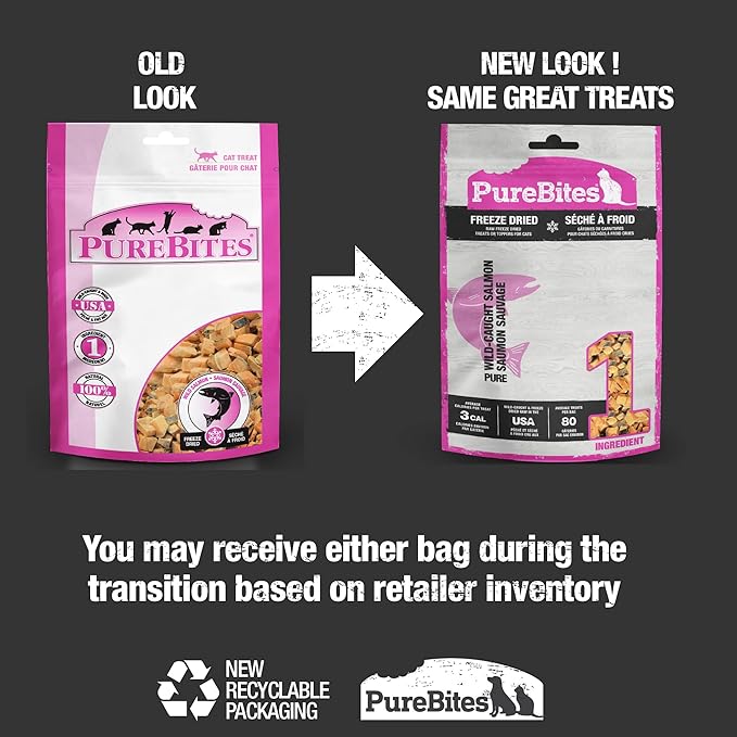PureBites Freeze Dried Salmon Cat Treats 57g | 1 Ingredient | Made in USA (Packaging May Vary)-Mewly Pet