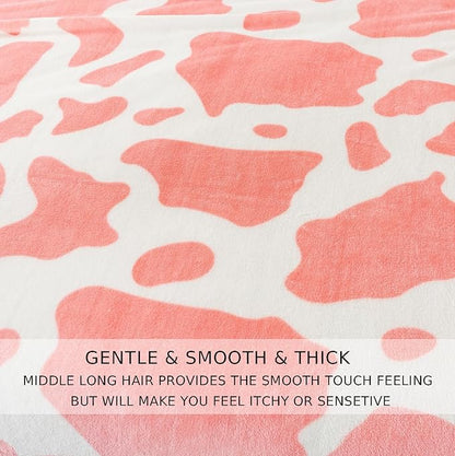 Fleece Cow Print Blanket Queen Size for All Season - Premium Lightweight Anti-Static Super Soft Cozy Plush Cow Blankets for Queen/Full Bed,90" x 90"(Pink Cow)