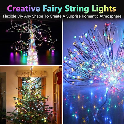 2 Pack Christmas Battery Operated Fairy Lights with Remote, 66FT 200LED Waterproof Battery Christmas Twinkle Lights with Timer, String Light for Bedroom Christmas Decorations (Multicolor)