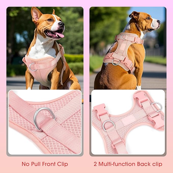 Wisedog Mesh Breathable Dog Harness: No Pull Harness with 3 Fast-Release Buckles Adjustable for Walking & Training for Small Medium Large Dogs (Pink, S: Neck=14"-19"/Chest=13"-24")-Mewly Pet