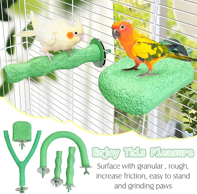 PINVNBY 5 Pack Bird Perch Resin Bird Beak Grinding Stone Parrot Cage Perch Stand Platform Foot Claws Trimmer Chew Toy Bird Cage Accessories for Budgie Cockatiel Conure Lovebird Finch (Green)-Mewly Pet