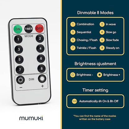 MUMUXI 2 Pack 33ft 100 LED Fairy Lights with Timer, Ourdoor Battery-Powered Twinkle and Remote Control, Christmas String Lights, Warm White Waterproof Decorative Lighting for Holidays and Events